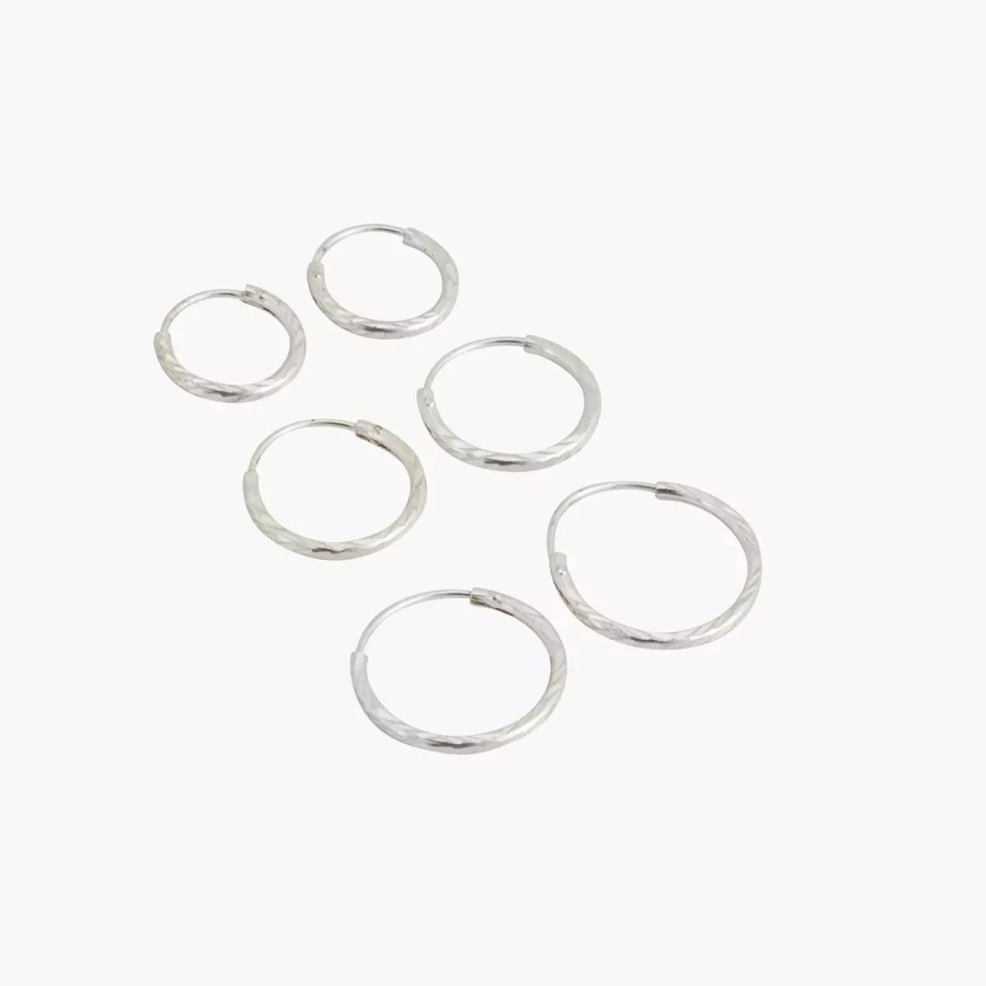 New Set De 3 Creoles Argent Garanti Boucles D'Oreilles