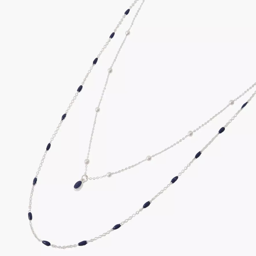 Hot Collier Chaine 2 Rangs - Bleu Et Argente Colliers