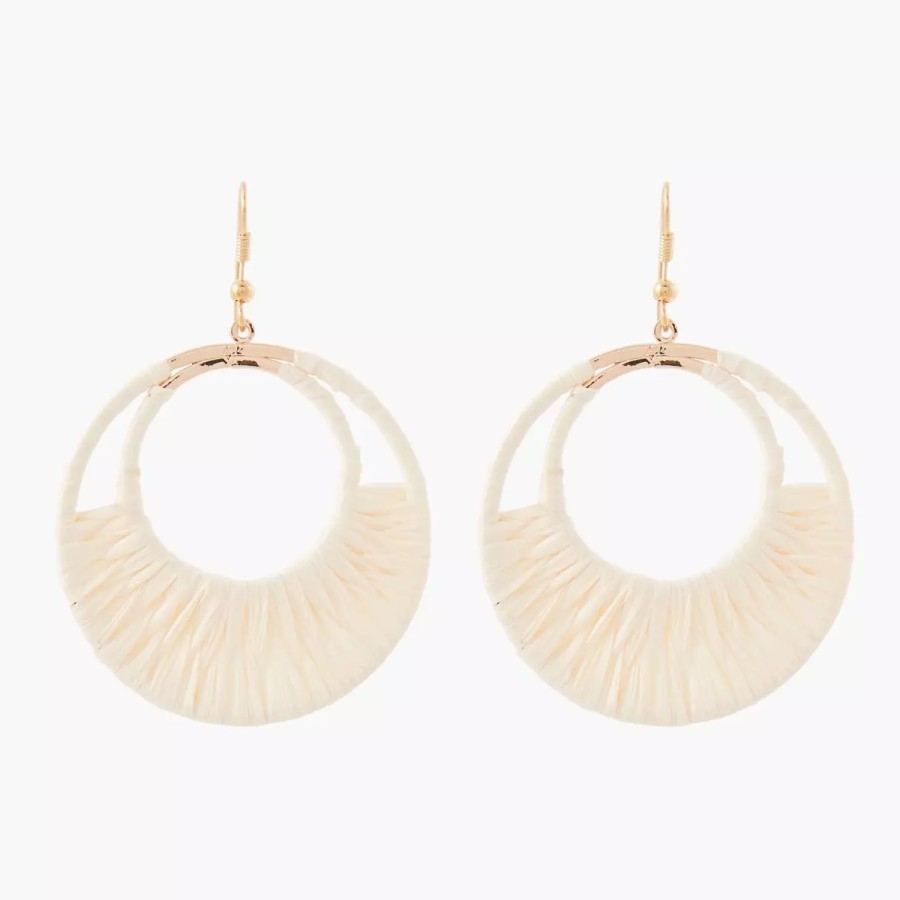 Hot Boucles D'Oreilles En Raphia - Blanc Et Dore Boucles D'Oreilles