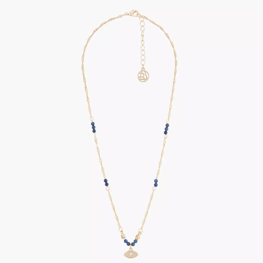 Best Collier Court A Pierre De Sodalite Et Pendentif Oeil - Bleu Et Dore Colliers