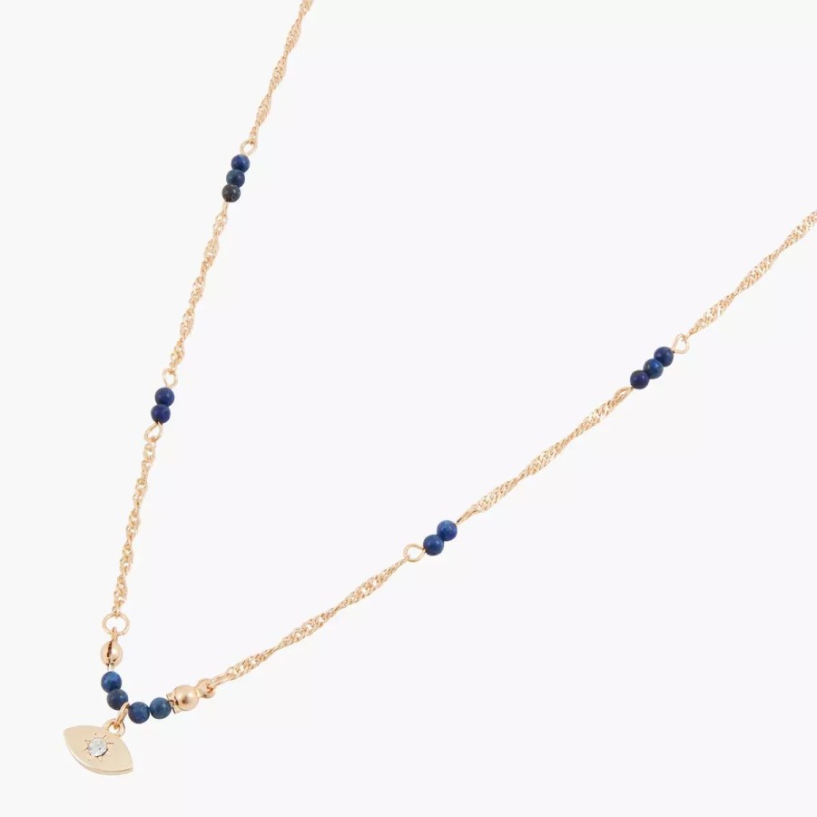 Best Collier Court A Pierre De Sodalite Et Pendentif Oeil - Bleu Et Dore Colliers