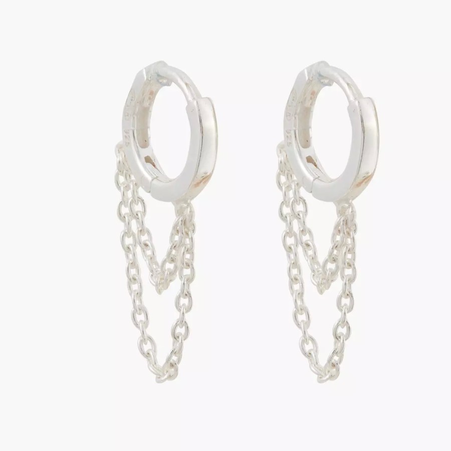 New Mini-Creoles Chaine Argent Garanti Boucles D'Oreilles Argent Garanti