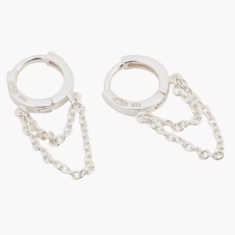 New Mini-Creoles Chaine Argent Garanti Boucles D'Oreilles Argent Garanti