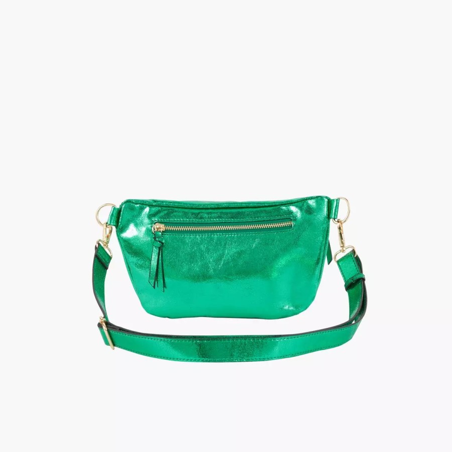 Hot Sac Banane Vert Effet Suede Et Metallise Sacs