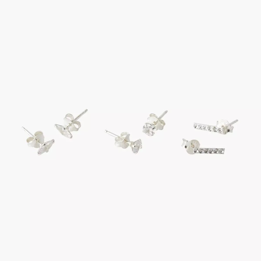 Wholesale Set De 3 Puces D'Oreilles Zirconium Argent Garanti Boucles D'Oreilles Argent Garanti