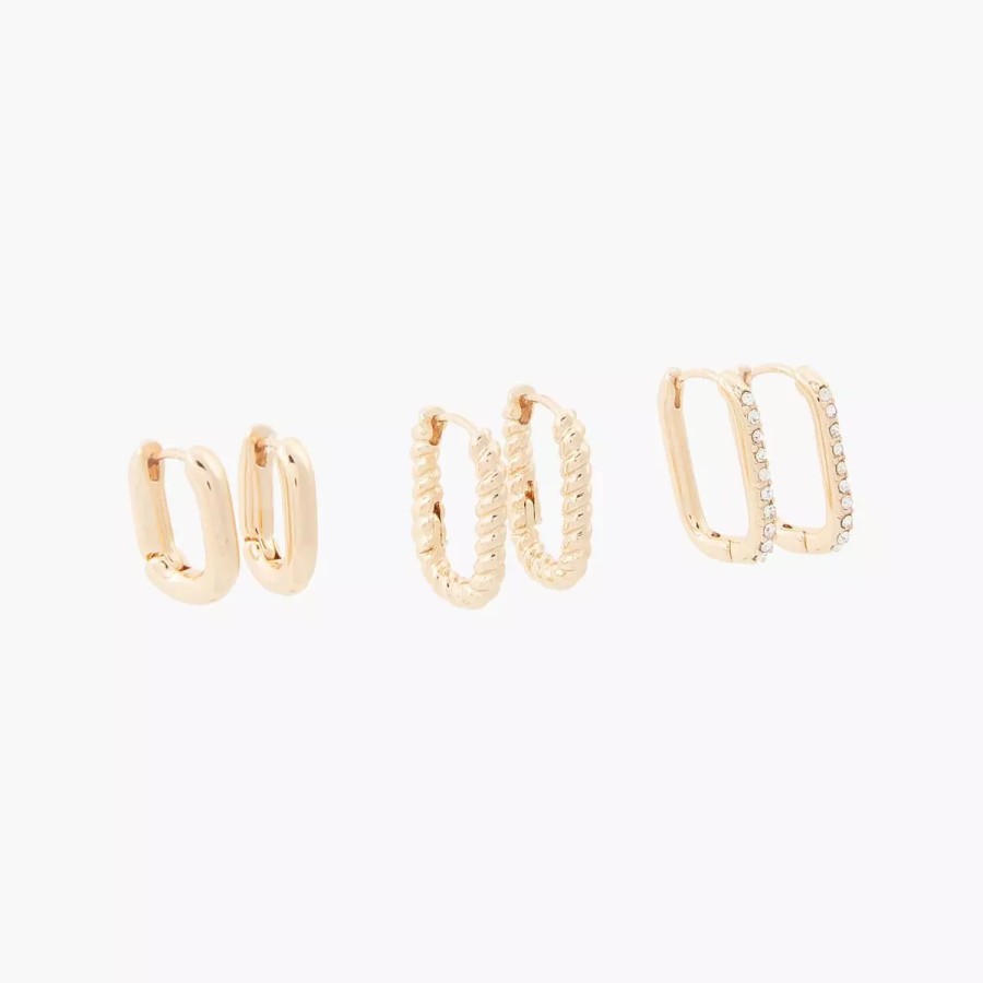 Best Set De 3 Paires Creoles Rectangles A Strass Boucles D'Oreilles