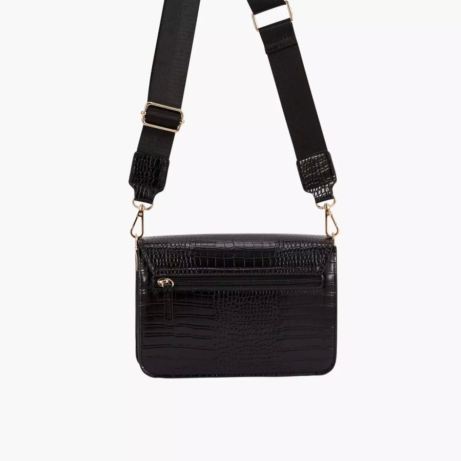 Clearance Sac A Bandouliere Effet Croco - Noir Sacs