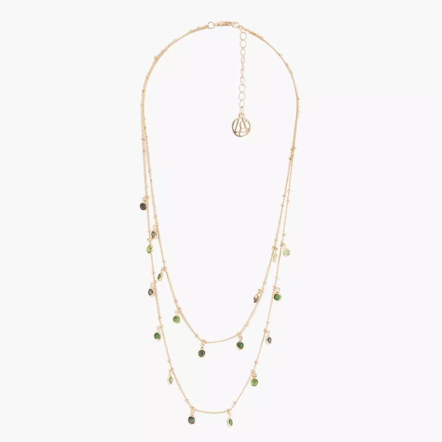 Hot Collier 2 Rangs Courts Avec Pierres Facettees Scultured Glass Colliers