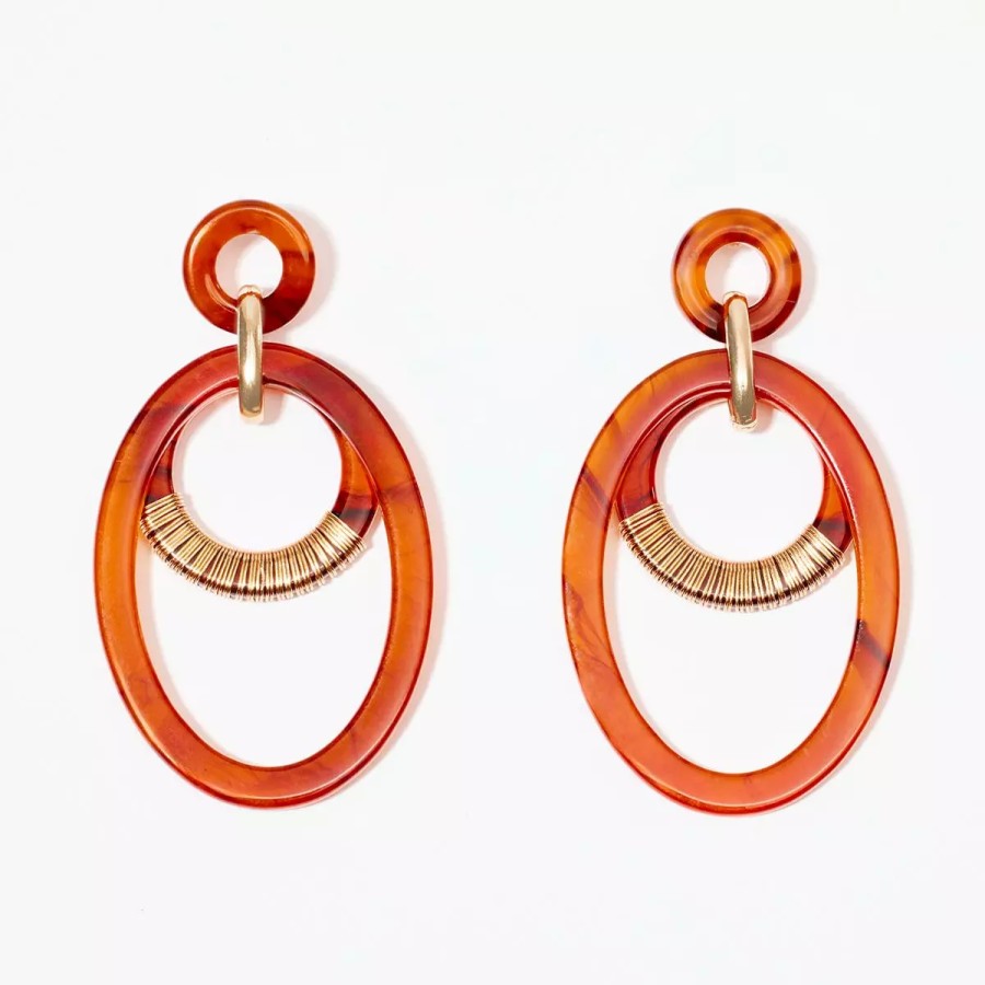 New Boucles D'Oreilles Pendantes - Marron Et Dore Boucles D'Oreilles