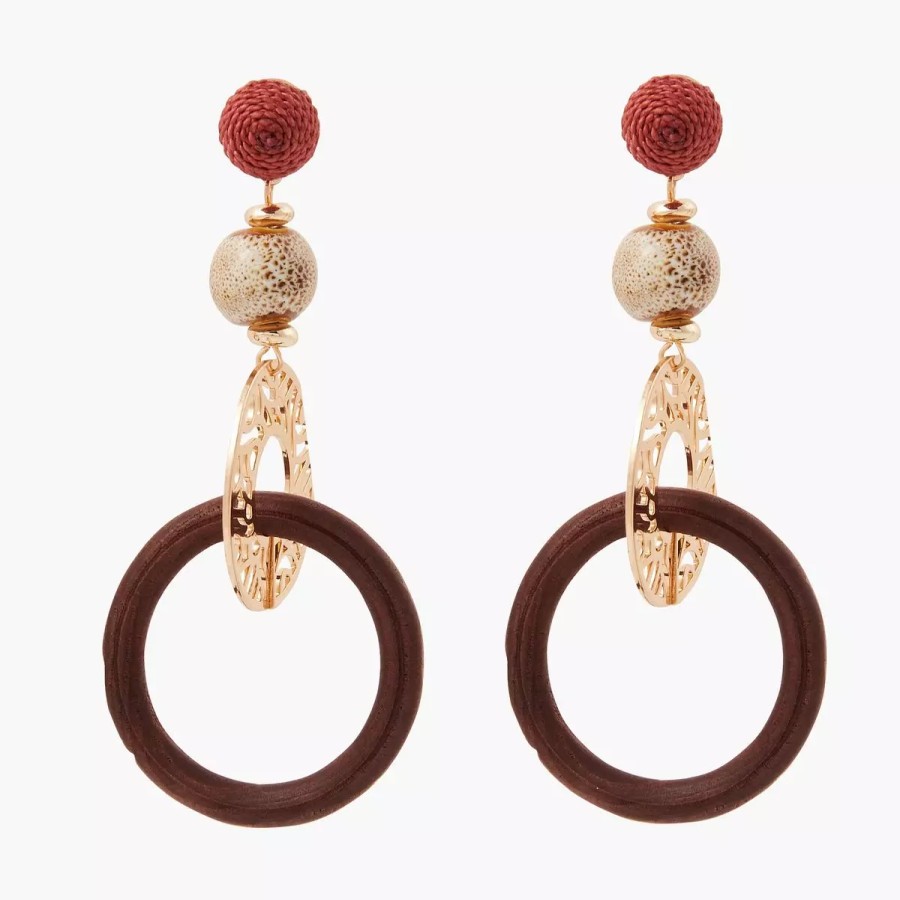 Clearance Boucles D'Oreilles Anneaux Entrelaces - Marron Et Dore Boucles D'Oreilles