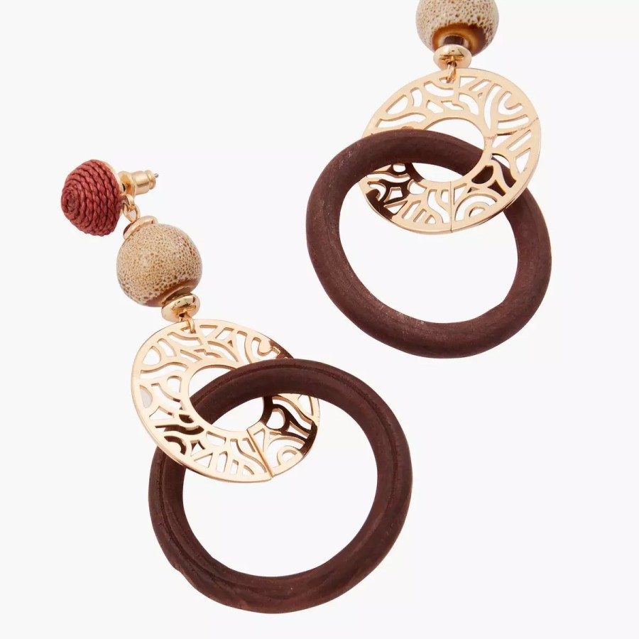 Clearance Boucles D'Oreilles Anneaux Entrelaces - Marron Et Dore Boucles D'Oreilles