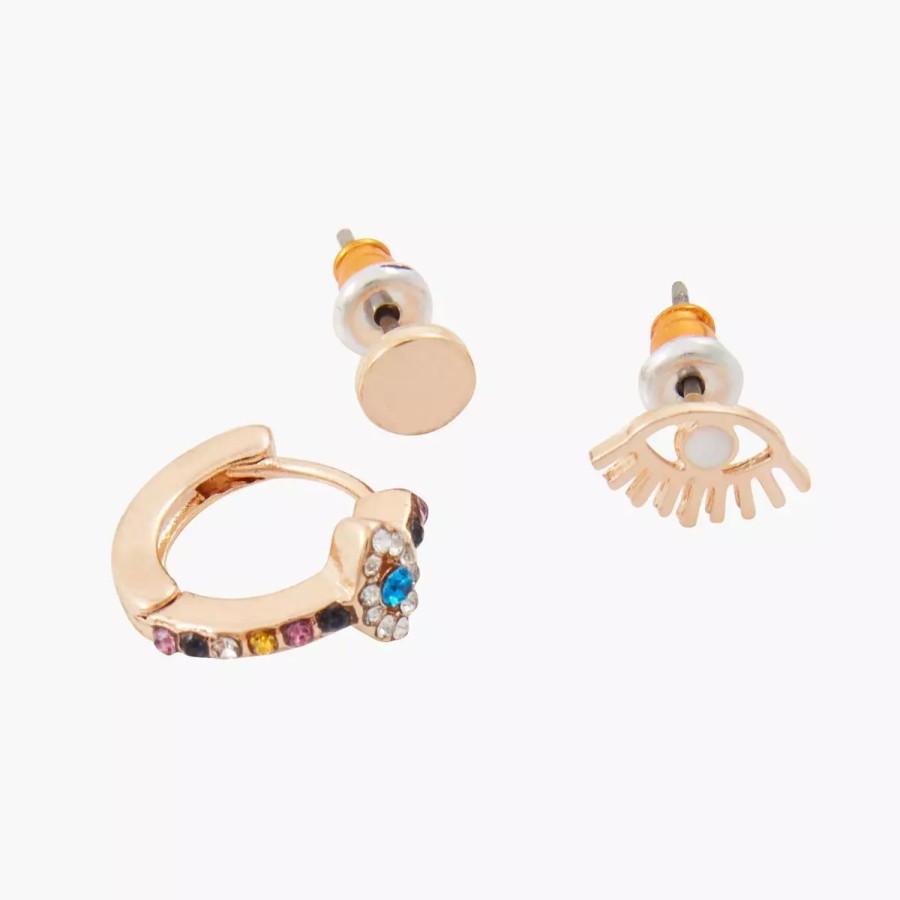 Best Set De 3 Boucles D'Oreilles Creoles, Oeil Et Rond Gadget Mode Bo Boucles D'Oreilles