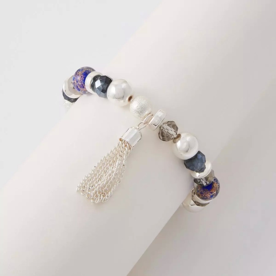 New Bracelet Elastique Avec Perles En Verre Et Pompon Chainette Bracelets