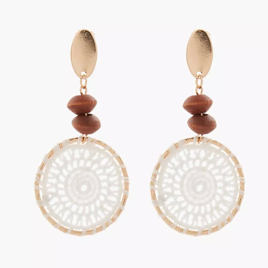 Clearance Boucles D'Oreilles Avec Petits Disques En Bois Et Anneaux Tisses Boucles D'Oreilles