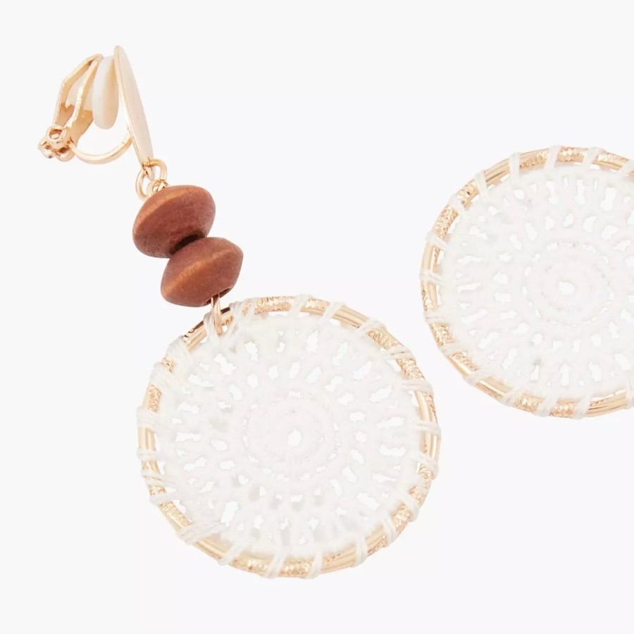 Clearance Boucles D'Oreilles Avec Petits Disques En Bois Et Anneaux Tisses Boucles D'Oreilles