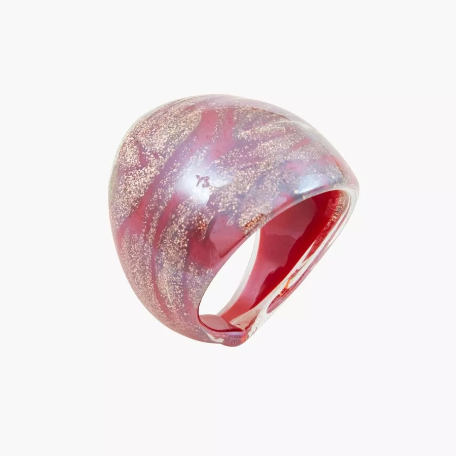 Hot Bague En Verre - Rouge Et Dore Bagues