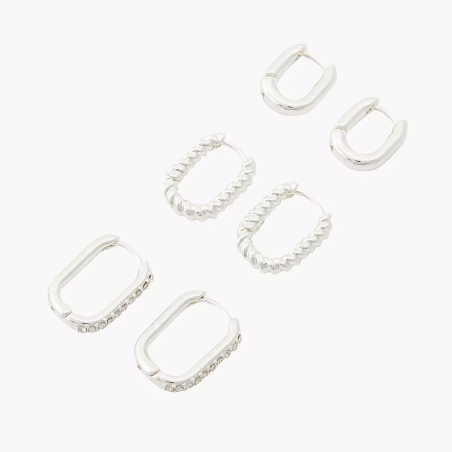 Wholesale Set De 3 Paires De Creoles Rectangles A Strass Boucles D'Oreilles