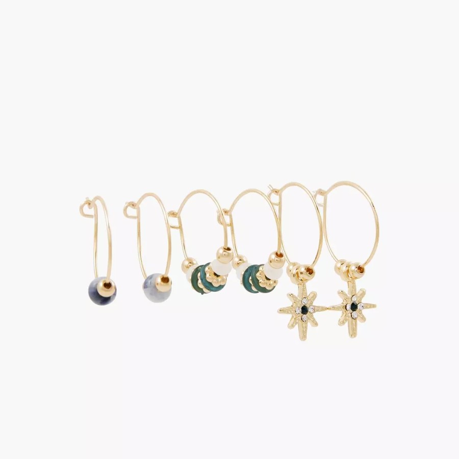 Clearance Set De 3 Petites Creoles Avec Pierres D'Imitation Et Pendentifs Etoiles Merinid Boucles D'Oreilles