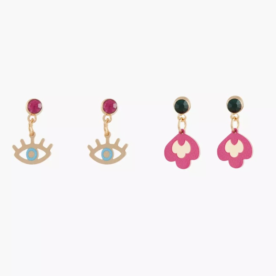 Best Set De 2 Paires De Boucles D'Oreilles Fantaisies - Rose Et Dore Boucles D'Oreilles