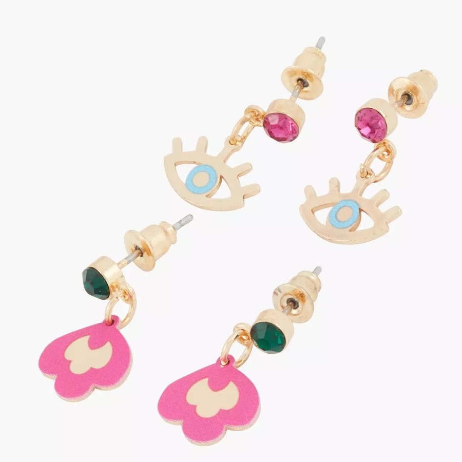 Best Set De 2 Paires De Boucles D'Oreilles Fantaisies - Rose Et Dore Boucles D'Oreilles