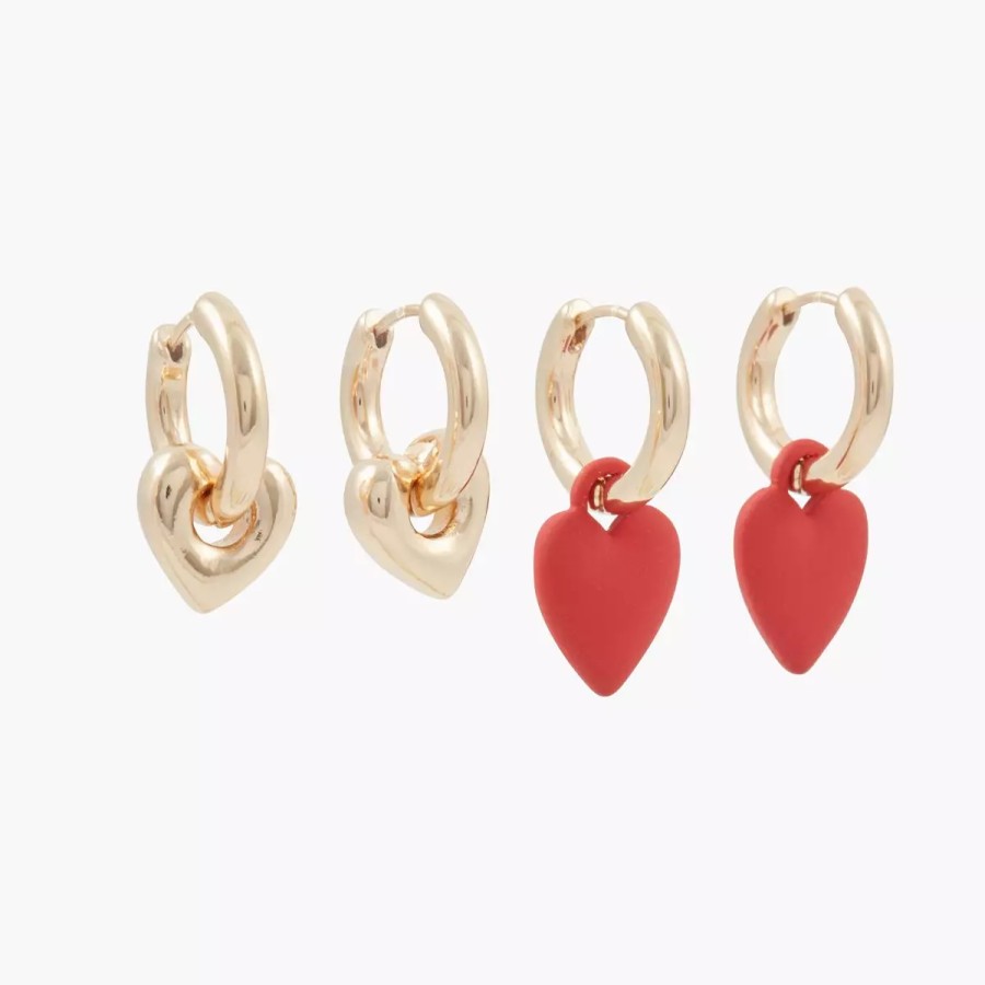 Clearance Set De 2 Petites Creoles Coeurs Hot Flash Boucles D'Oreilles