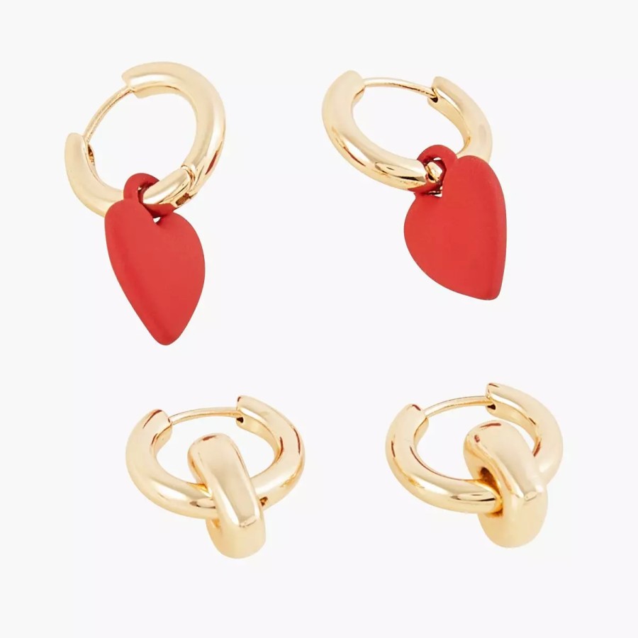 Clearance Set De 2 Petites Creoles Coeurs Hot Flash Boucles D'Oreilles