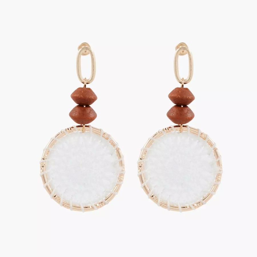 Clearance Boucles D'Oreilles Anneaux Tisses - Blanc, Dore Et Marron Boucles D'Oreilles