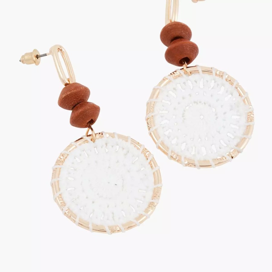 Clearance Boucles D'Oreilles Anneaux Tisses - Blanc, Dore Et Marron Boucles D'Oreilles