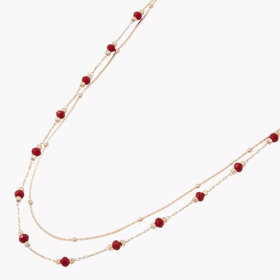 Wholesale Collier 2 Rangs Chaines - Dore Et Rouge Colliers