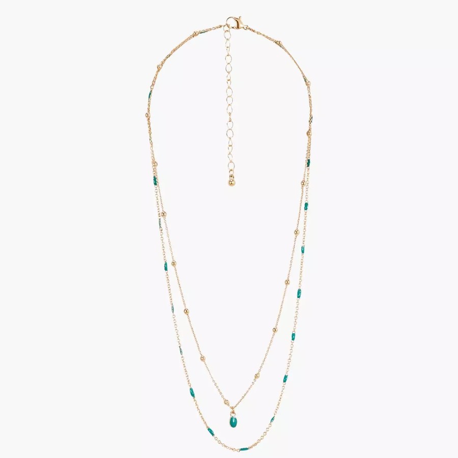 New Collier Double Rang Dore Chaine Emaillee Vert Colliers