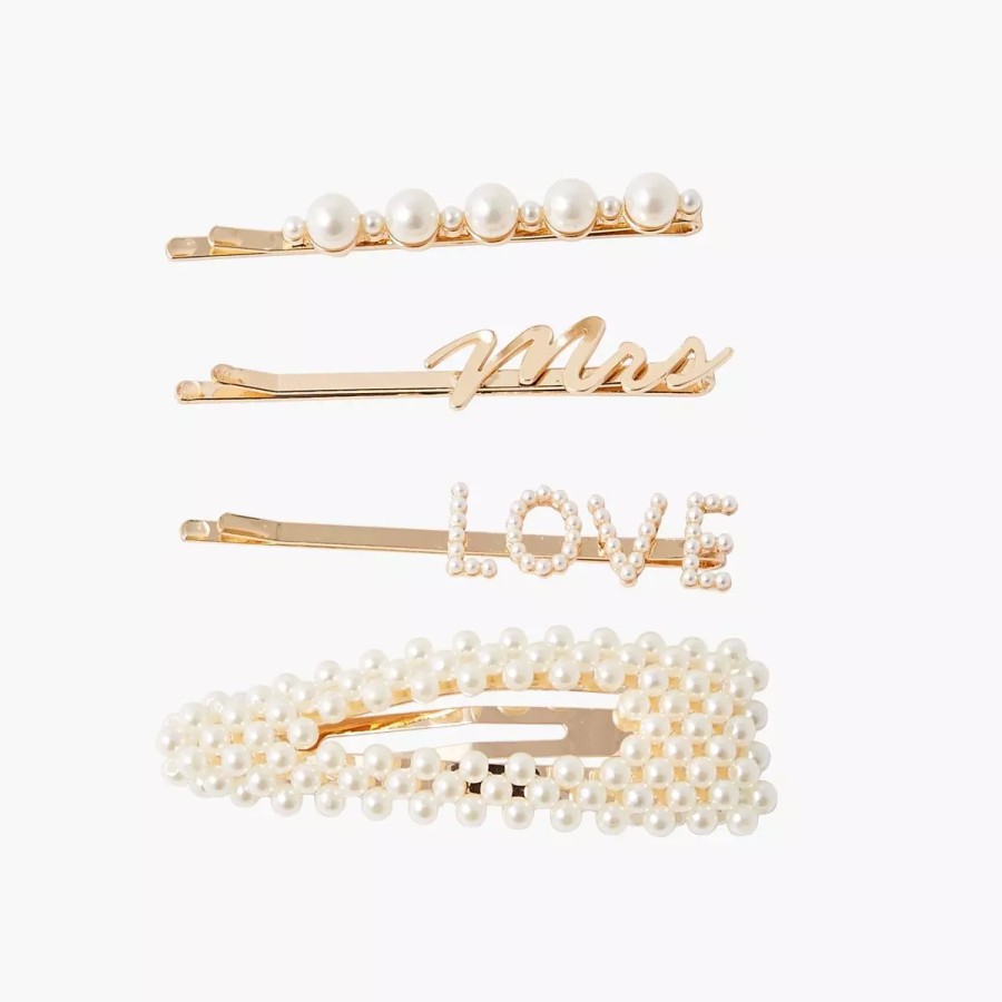 Hot Set De Barrettes Dore Et Perles D'Imitation Collab Meryl Suissa Accessoires De Cheveux