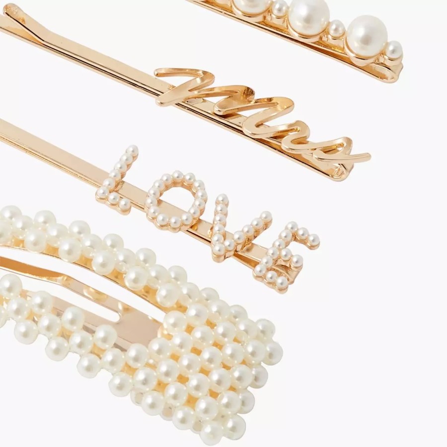 Hot Set De Barrettes Dore Et Perles D'Imitation Collab Meryl Suissa Accessoires De Cheveux