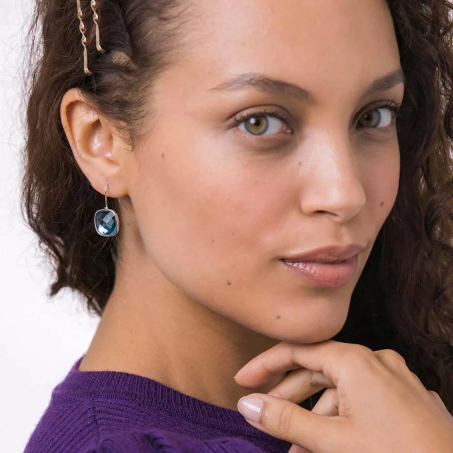 Online Creoles Argentees City Blue Boucles D'Oreilles