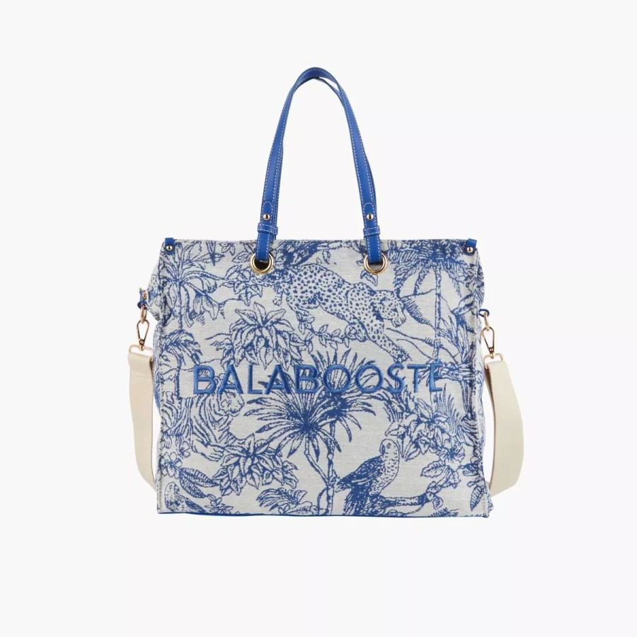 Clearance Cabas Jacquard - Bleu Et Ecru Sacs