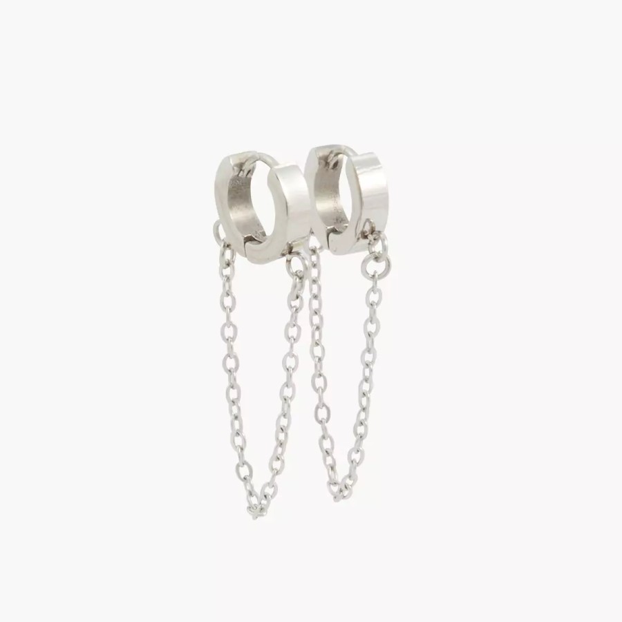 Clearance Mini-Creoles Avec Chaine Acier Inoxydable Boucles D'Oreilles Acier Inoxydable