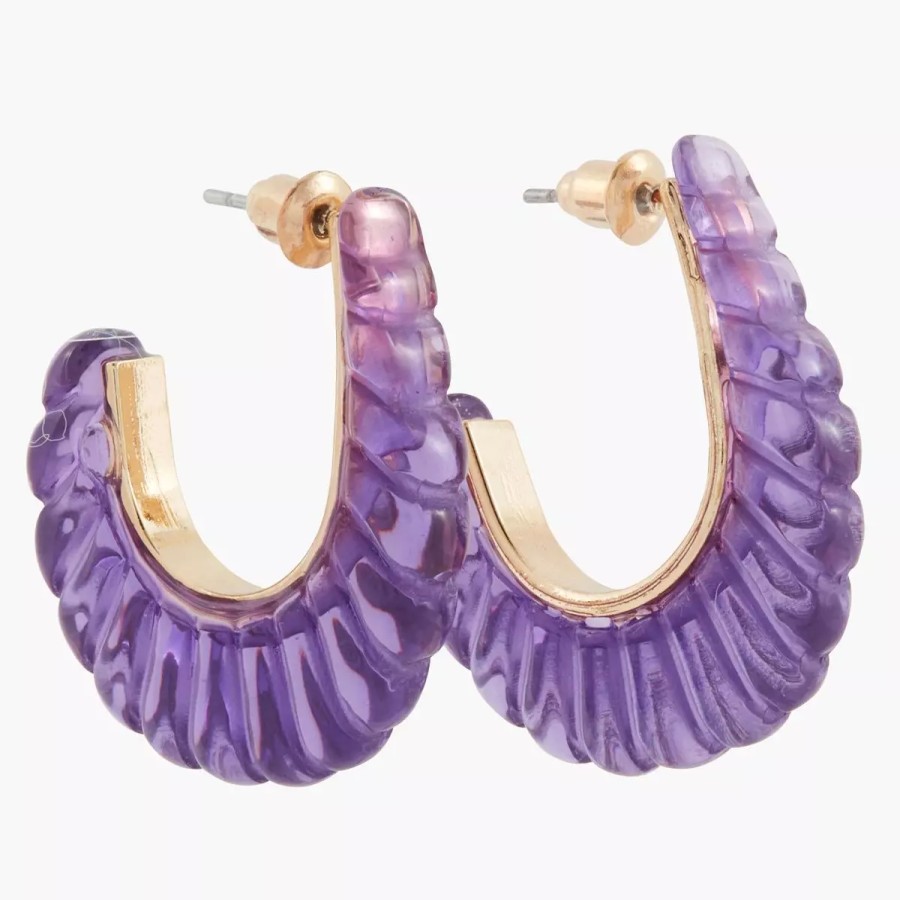 Clearance Demi-Creoles Sculptees En Acrylique - Violet Boucles D'Oreilles