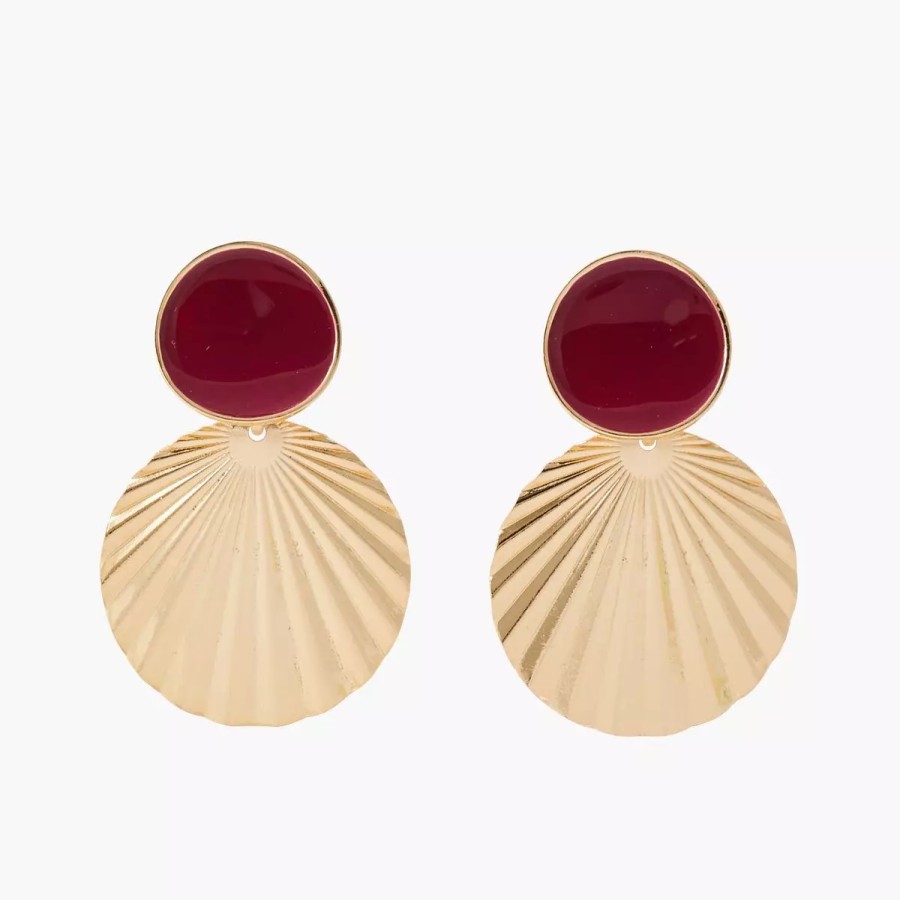 New Boucles D'Oreilles Medaille Rouge/Dore Bar A Clips Boucles D'Oreilles