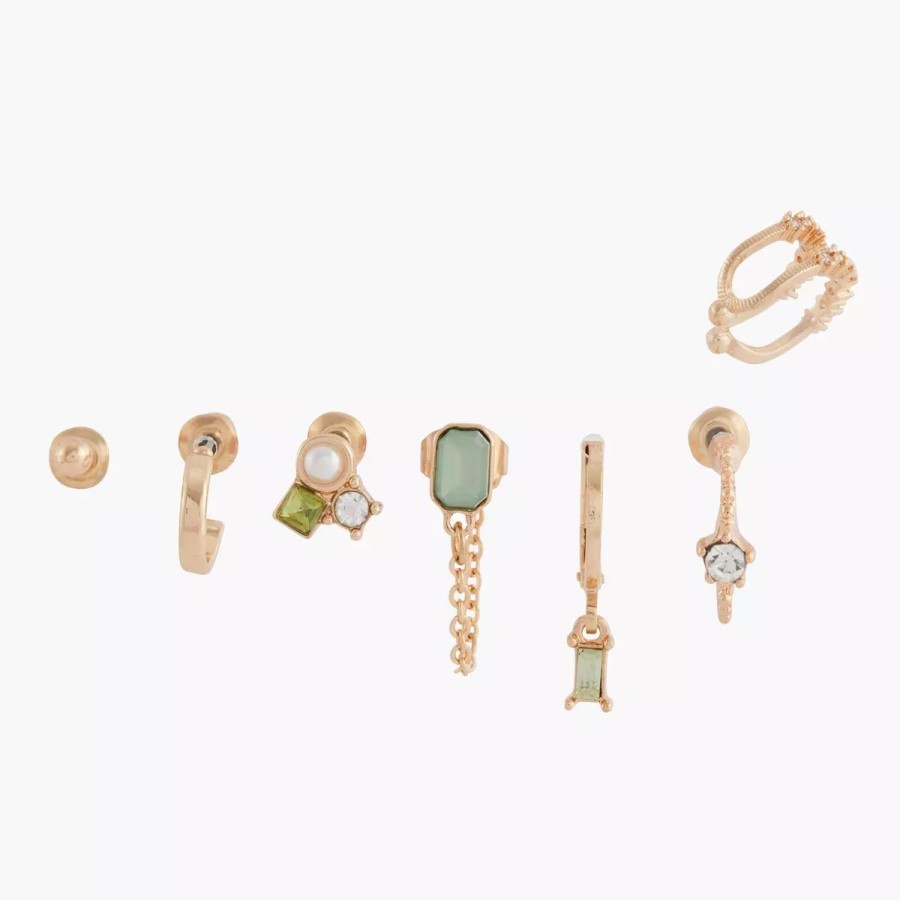 Clearance Set De 7 Petites Boucles D'Oreilles Creoles Et Bijou D'Oreille Vert Precious Creature Boucles D'Oreilles