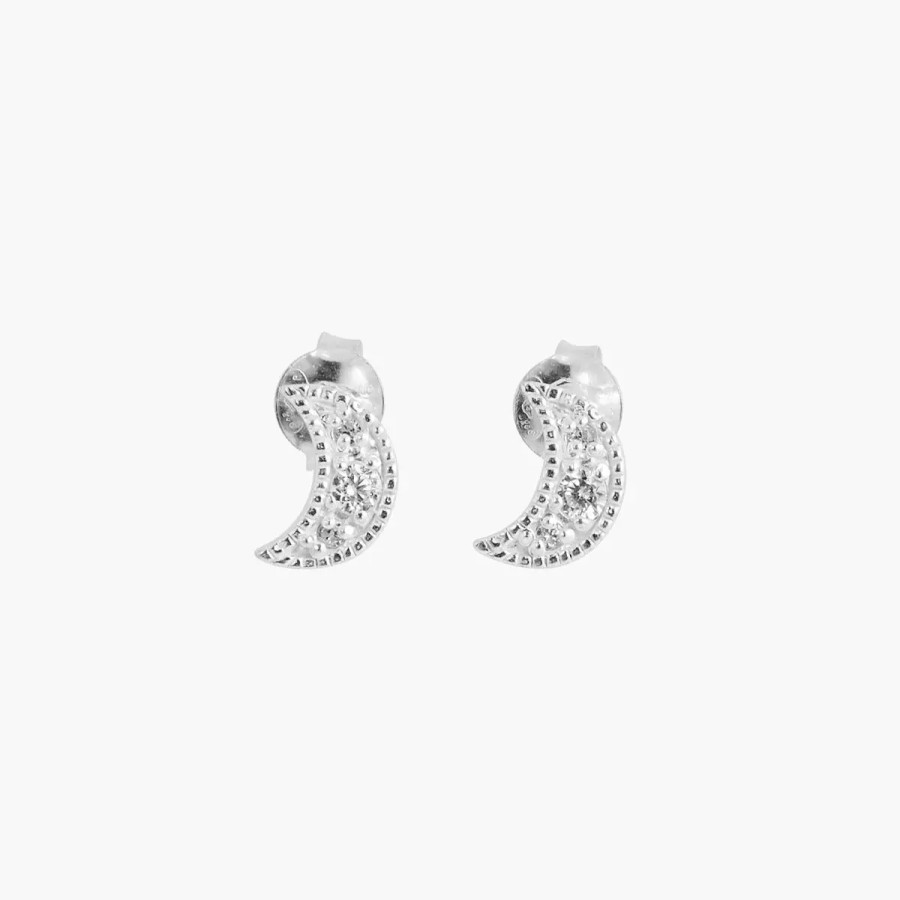 Hot Puces D'Oreilles Lune Zirconium Argent Garanti Boucles D'Oreilles Argent Garanti