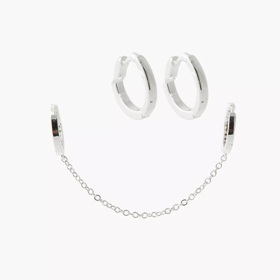 New Creoles Avec Chaine Silver Touch Boucles D'Oreilles