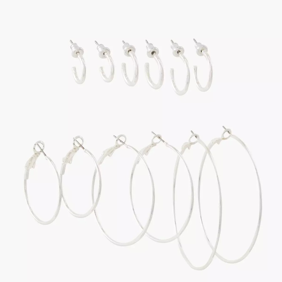 Online Set De 6 Creoles - Argente Boucles D'Oreilles