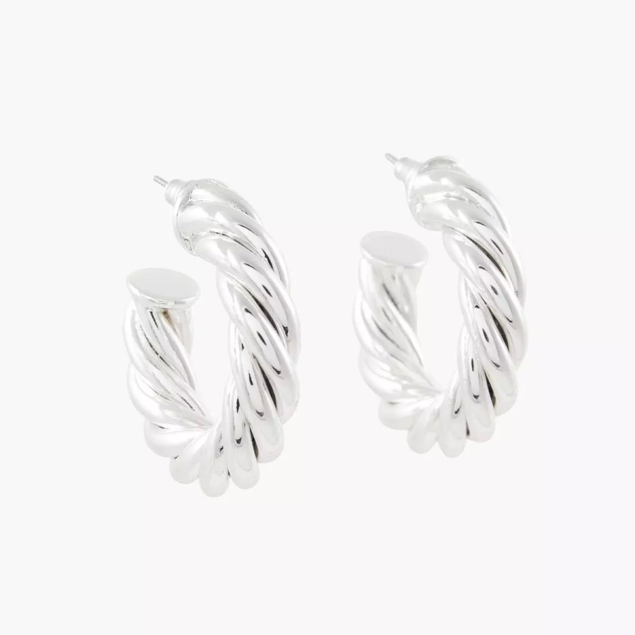 Hot Creoles Epaisses Torsadees Silver Touch Boucles D'Oreilles