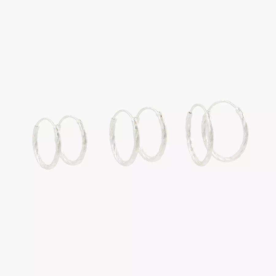 Clearance Set De 3 Petites Creoles Torsadees Bar A Creoles Boucles D'Oreilles