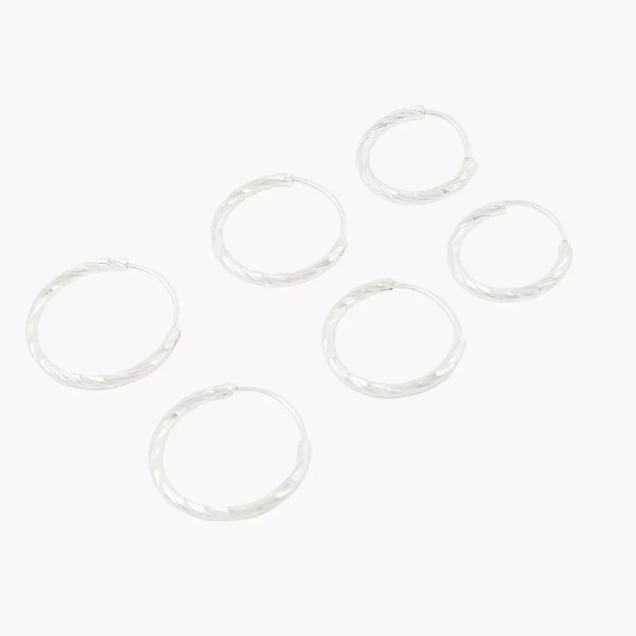 Clearance Set De 3 Petites Creoles Torsadees Bar A Creoles Boucles D'Oreilles