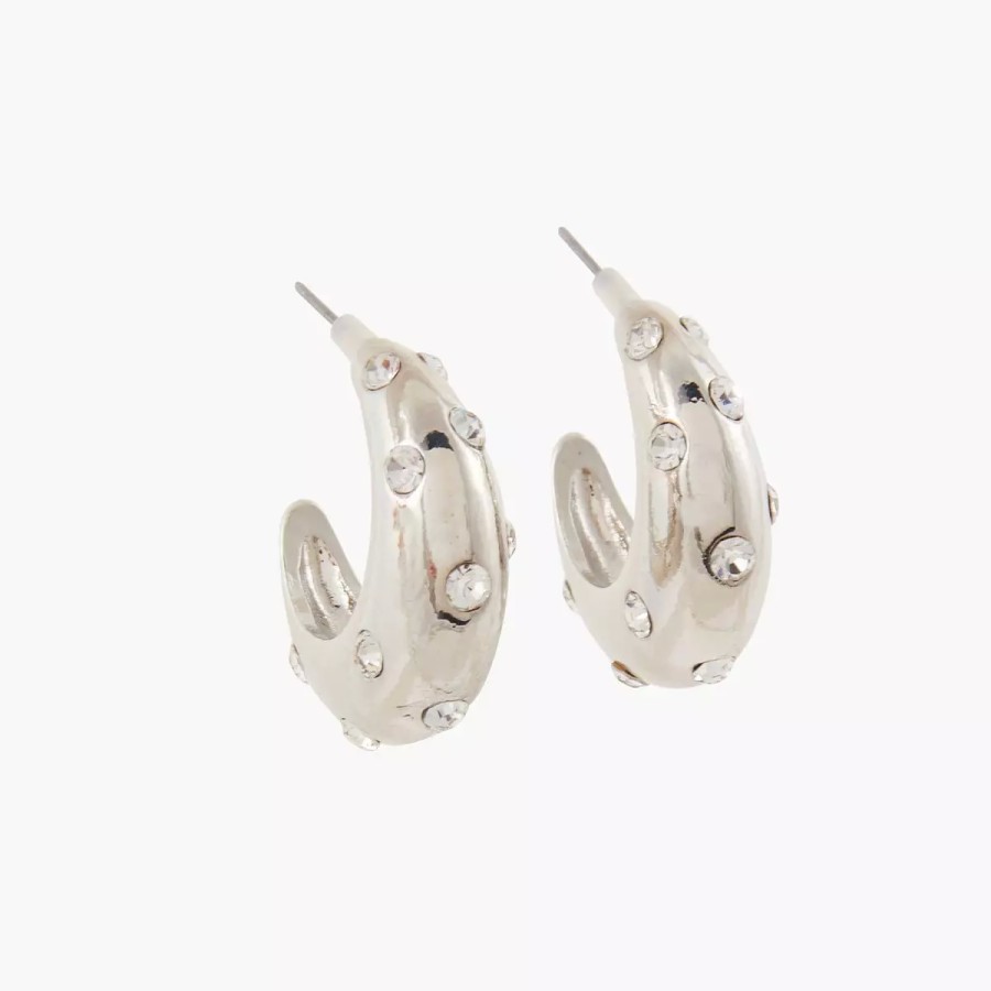 Hot Demi-Creoles Strassee - Argente Boucles D'Oreilles