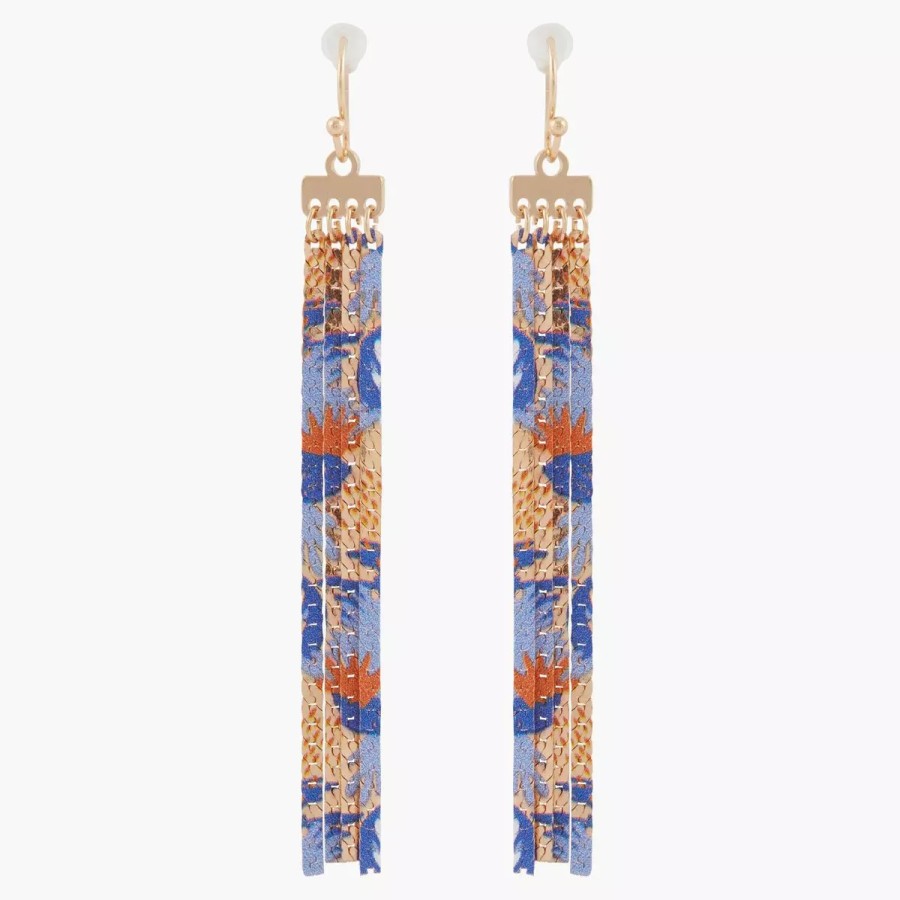 Best Longues Boucles D'Oreilles Chaines Imprimees Avec Motifs Feuilles Bleues Balagane Boucles D'Oreilles