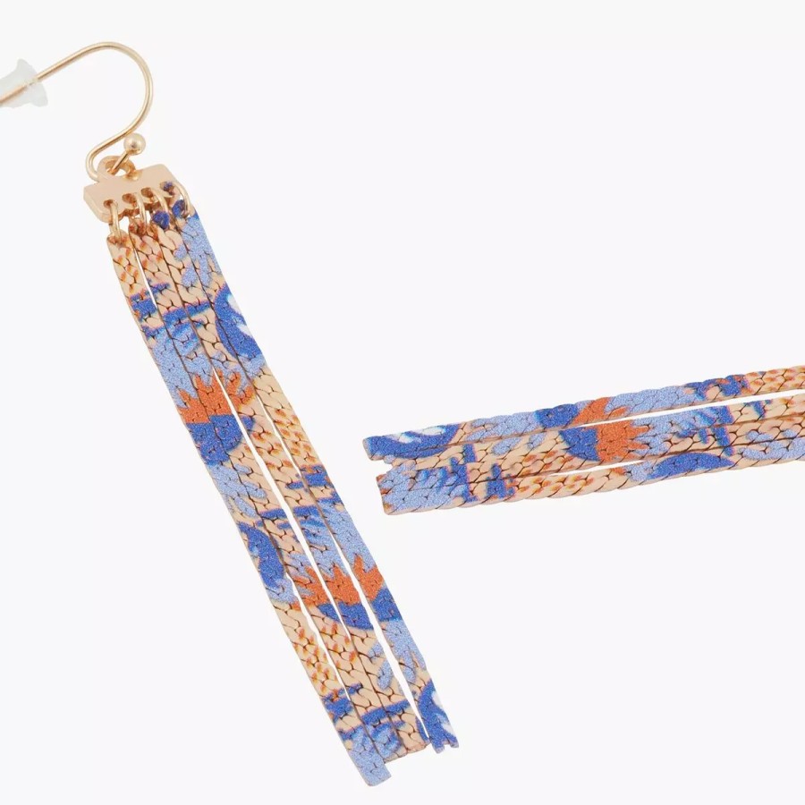 Best Longues Boucles D'Oreilles Chaines Imprimees Avec Motifs Feuilles Bleues Balagane Boucles D'Oreilles