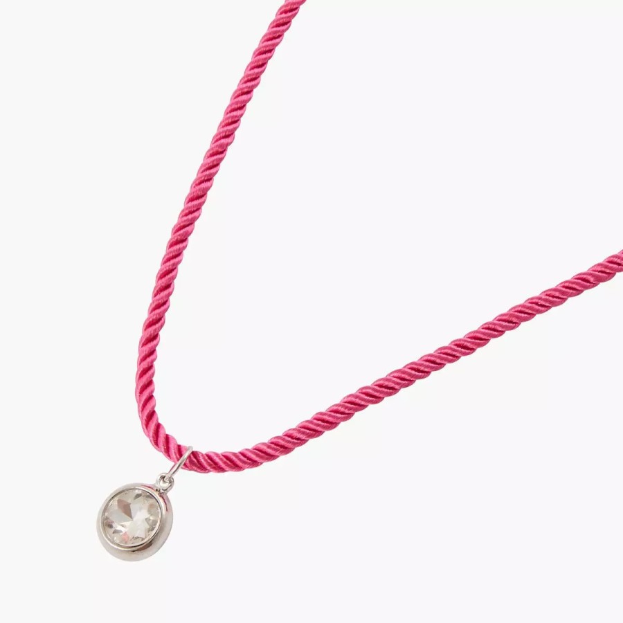 Clearance Collier Corde Avec Pendentif Strass - Rose Colliers