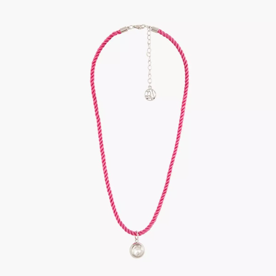 Clearance Collier Corde Avec Pendentif Strass - Rose Colliers