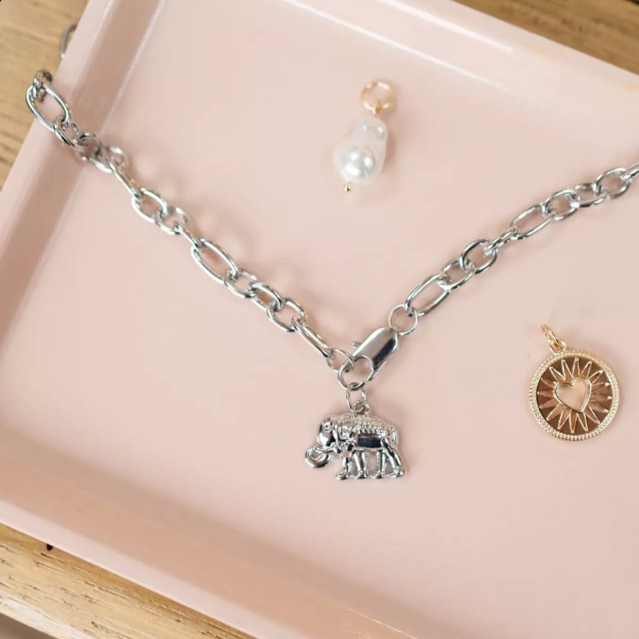 Online Set De 3 Charms : Elephant, Medaillons Coeur, Perle D'Imitation - Chains & Charms Chains & Charms